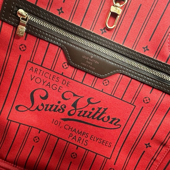 Authentic✅ LOUIS VUITTON Damier Ebene Neverfull MM Tote Bag Red - Picture 16 of 16